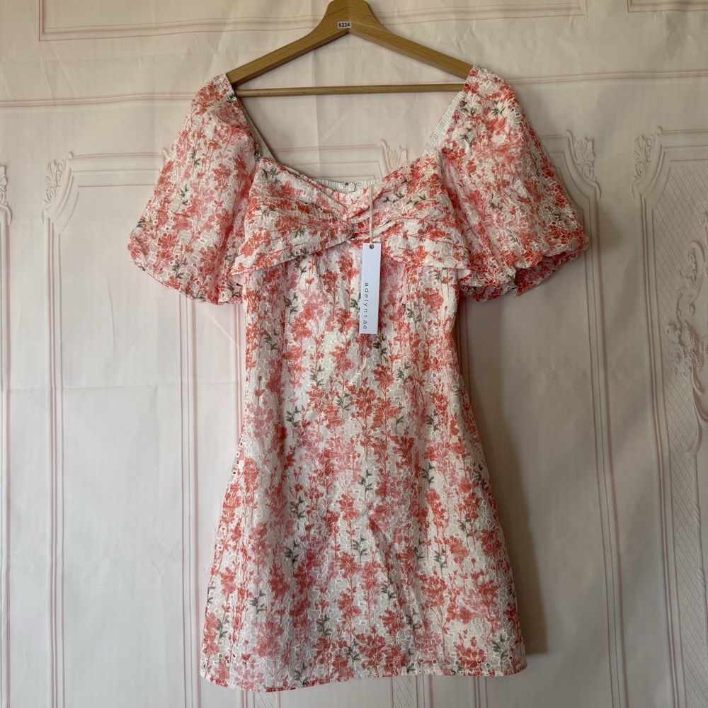Adelyn Rae Eyelet Floral Mini Dress Puff Sleeve Size S NWT Cottagecore